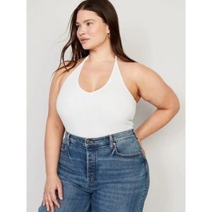 New Old Navy Womans Size 2X Plus Fitted Halter Rib Knit Tank Top White NWT
